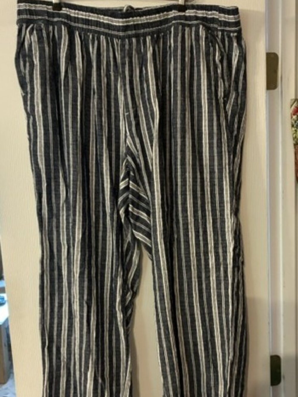 Old Navy Women's Blue White Striped Wide Leg Linen Cropped Pant Pull on Size 2X
